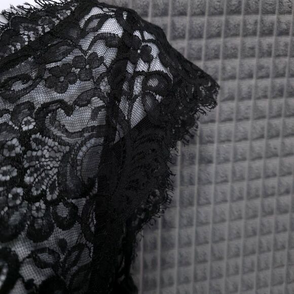 VTG Lace Silk Black Dress Sz4 28W Y2K 90s Knee Cocktail LBD Low Back Witchy Goth - Picture 7 of 15